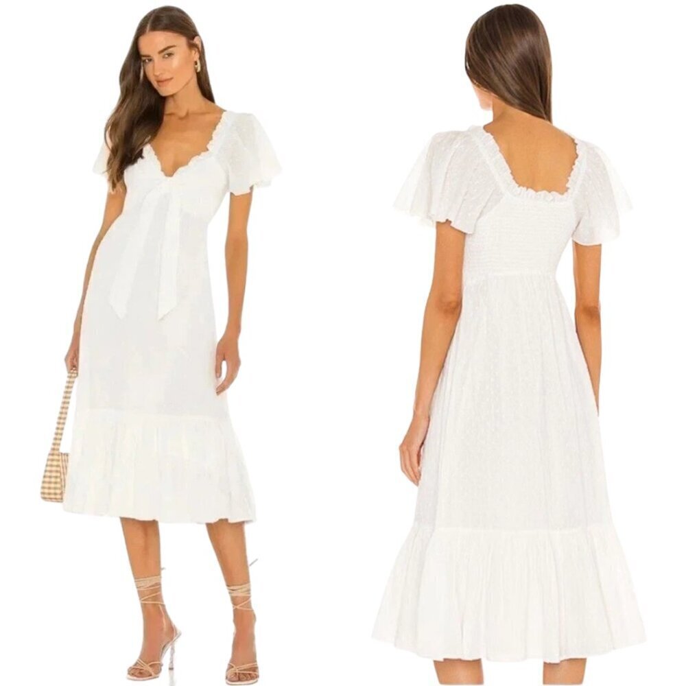 Cleobella Ashlyn Organic Cotton Dobby Midi Dress Women's Small White Flowy NWOT
